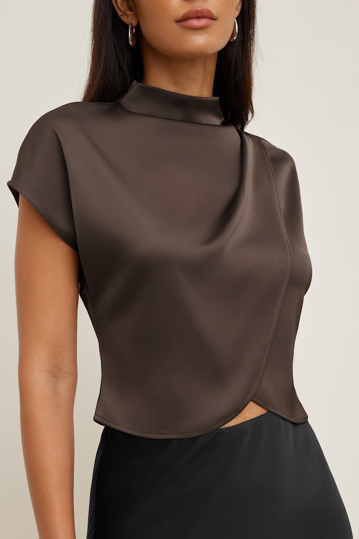 Ella Layered Satin Blouse Light Mocha Brown large