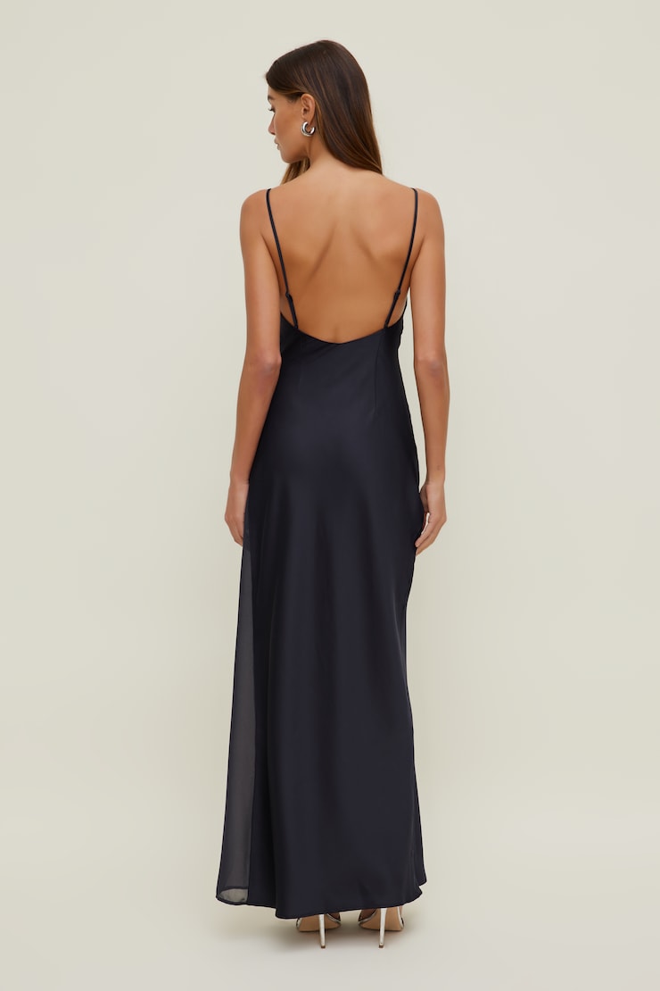 Robe maxi en satin diaphane Marine puits profond large