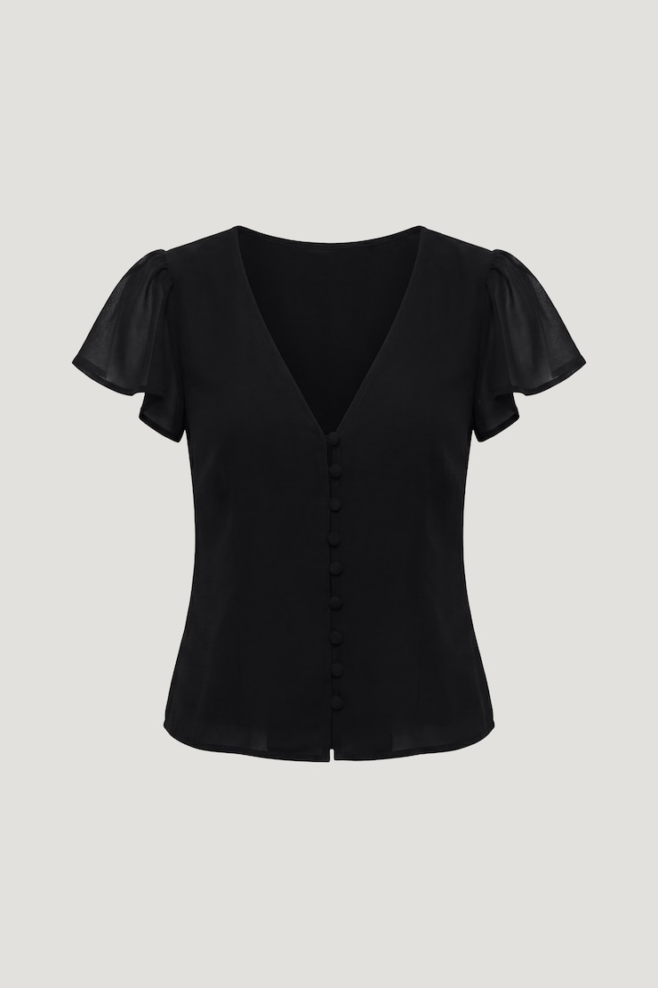 Flutter Sleeve Blouse Jet Black large