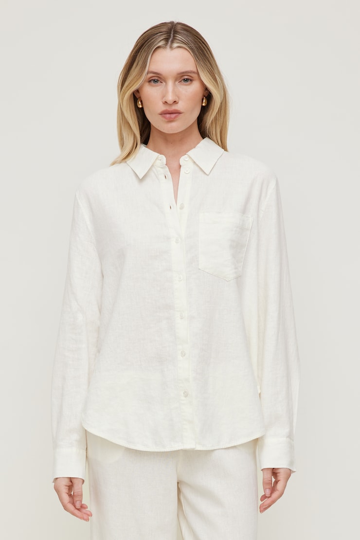 Isla Oversized Linen Shirt White | Dynamite