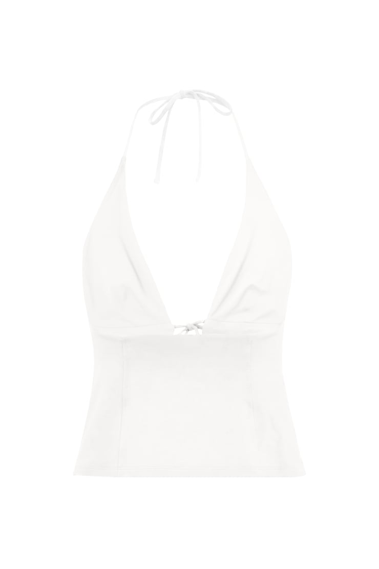 Plunge Tie Front Halter, Bright White, large