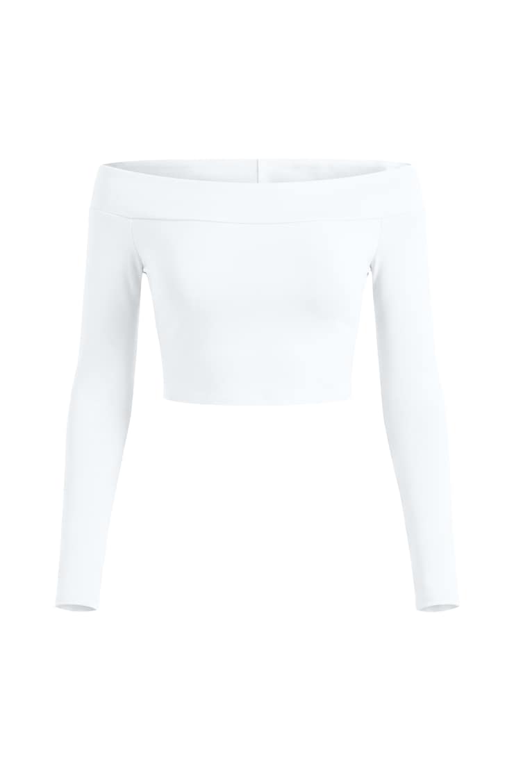 Sleek Off Shoulder Long Sleeve Top, Bright White, large