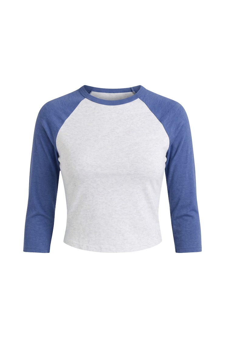 Haut de baseball à manches raglan 3/4, Mélange gris printanier/Bleu poudre, large