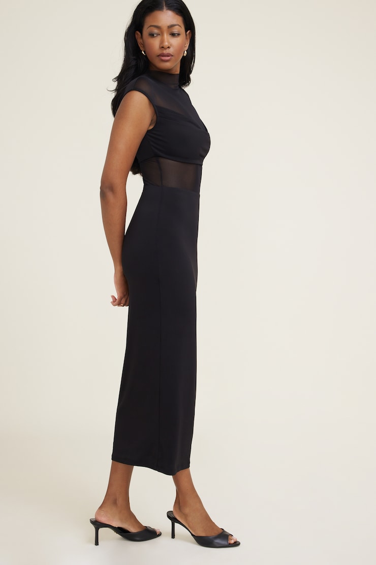 Sculpt Sheer Cowl Maxi Dress Jet Black large