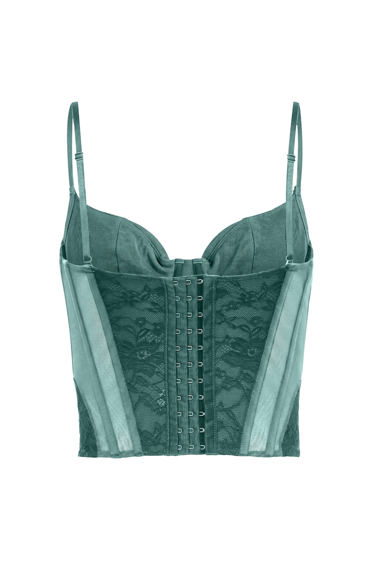Corset à col en cœur en dentelle Tate, Tentation sarcelle, large