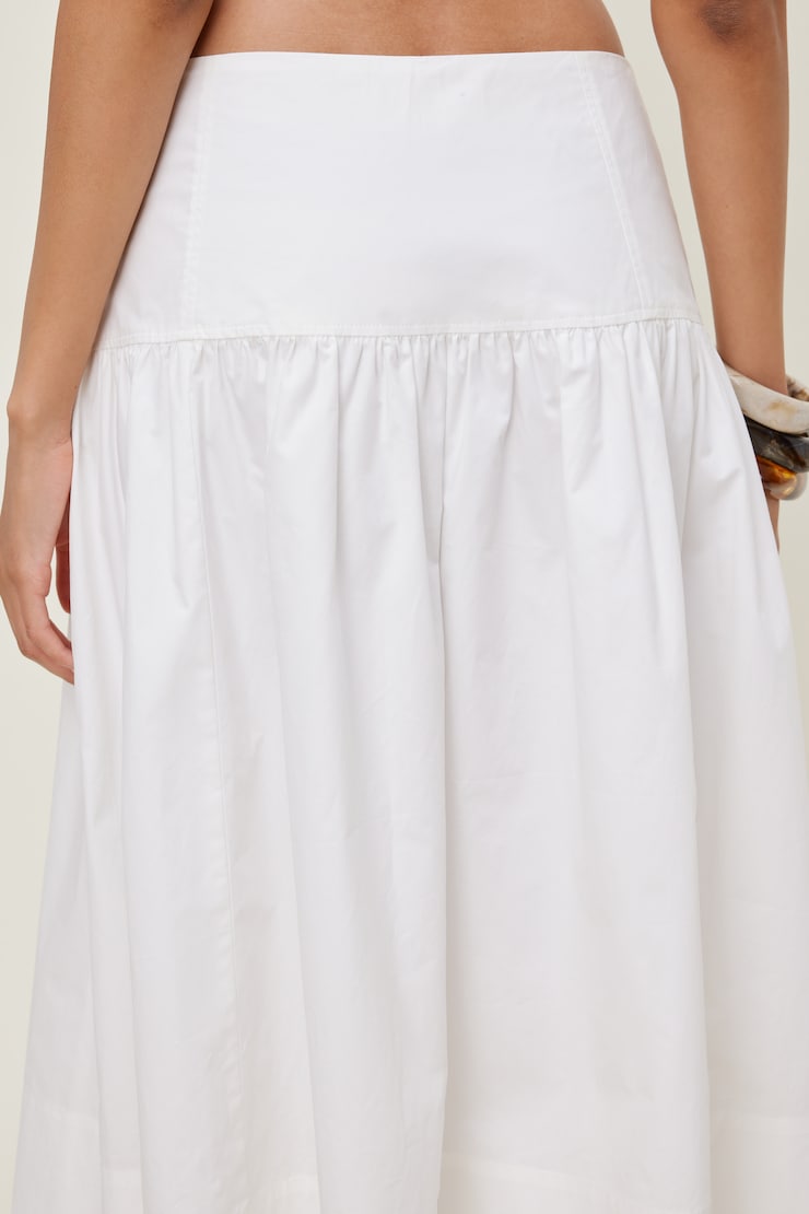 Drop Waist Poplin Midi Skirt Bright White large