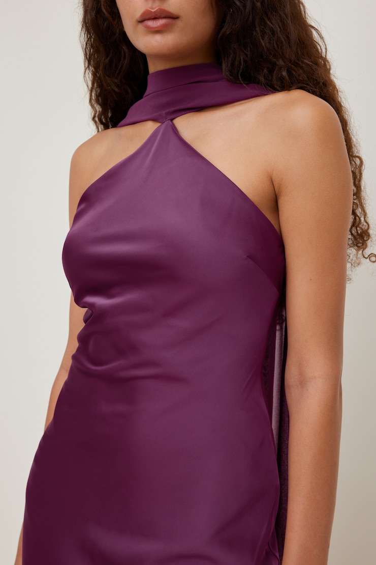 Halter Scarf Satin Maxi Dress Plum Caspia Purple large