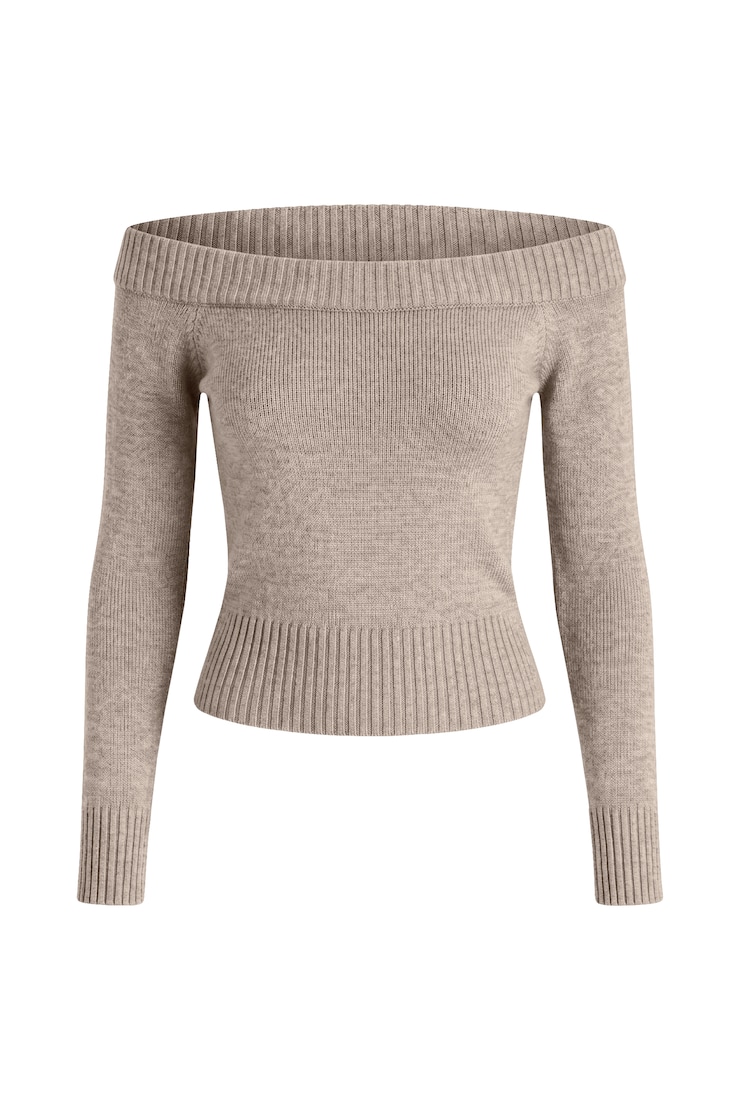Long Sleeve Off Shoulder Top, Warm Taupe Melange, large