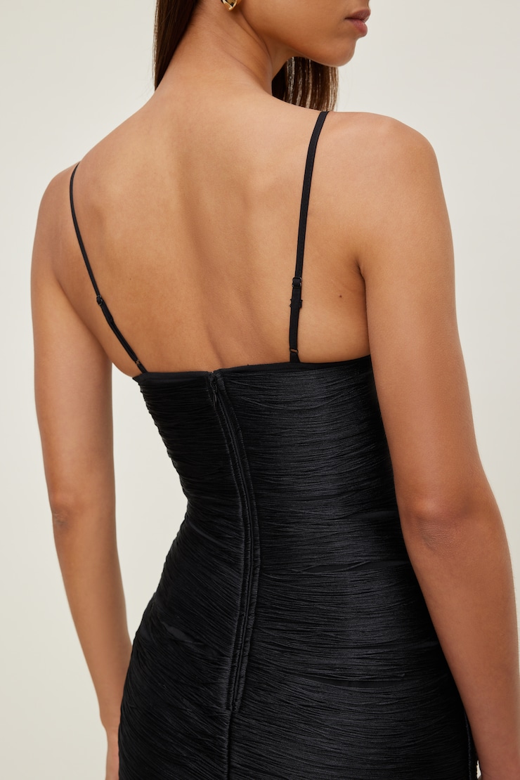Cowl Fringe Mini Dress Jet Black large