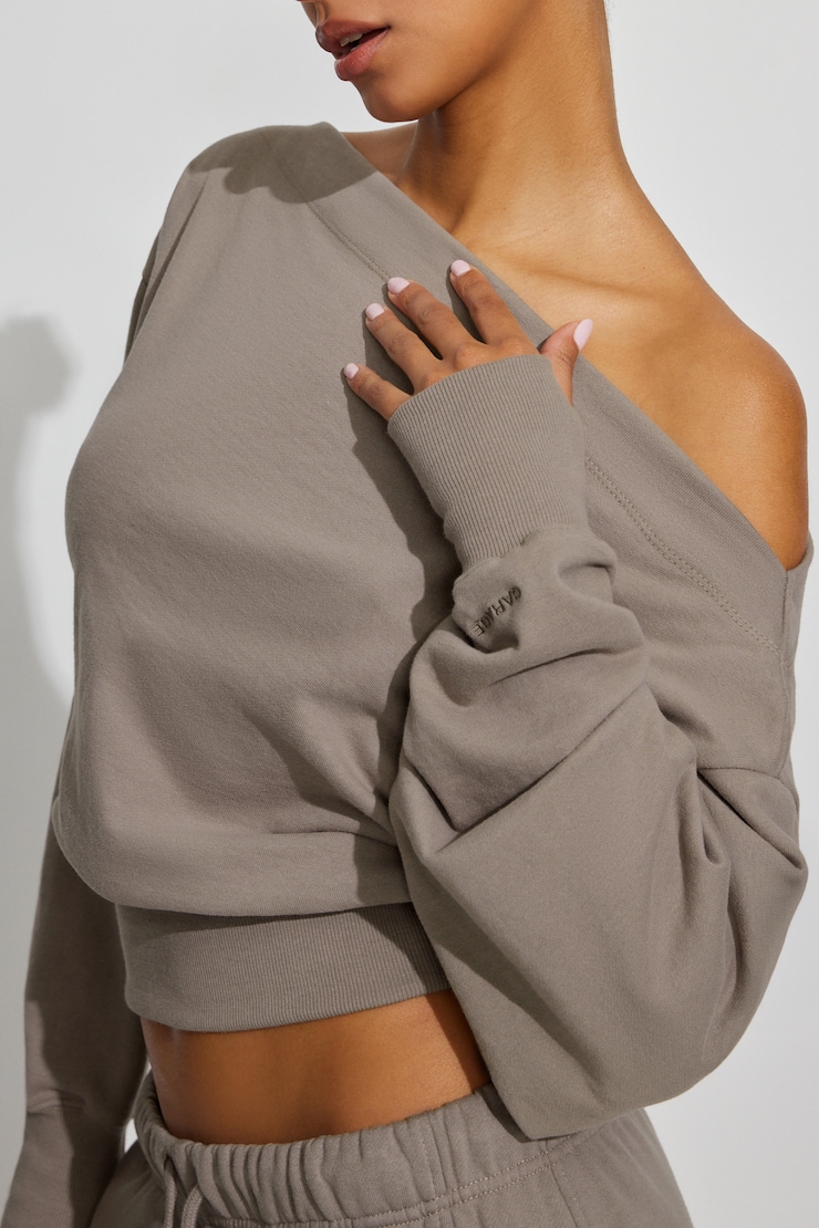 SoftTerry™ Rib Off Shoulder Sweater, Satellite Beige, large