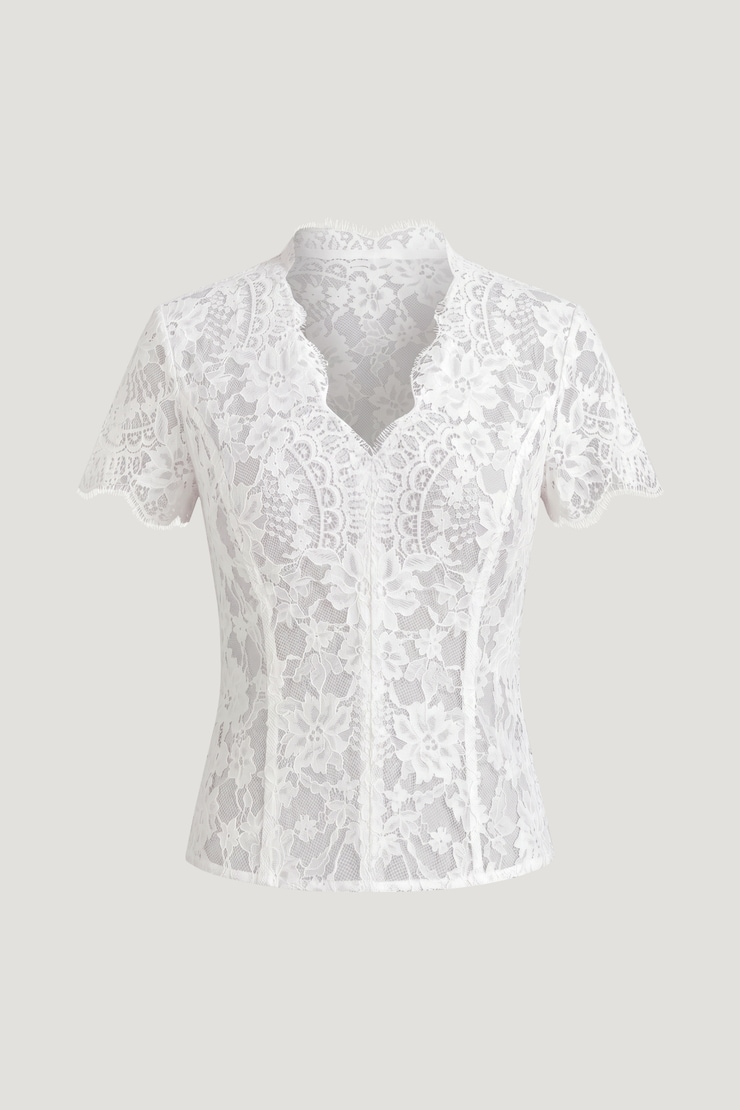 Blouse Rae en dentelle diaphane Blanc éclatant large