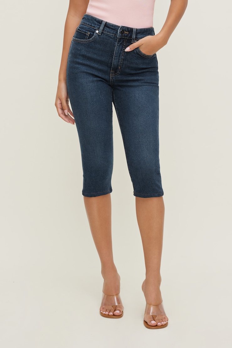 Stretch High Rise Slim Capri Jeans Medium Dark Indigo / Florence large