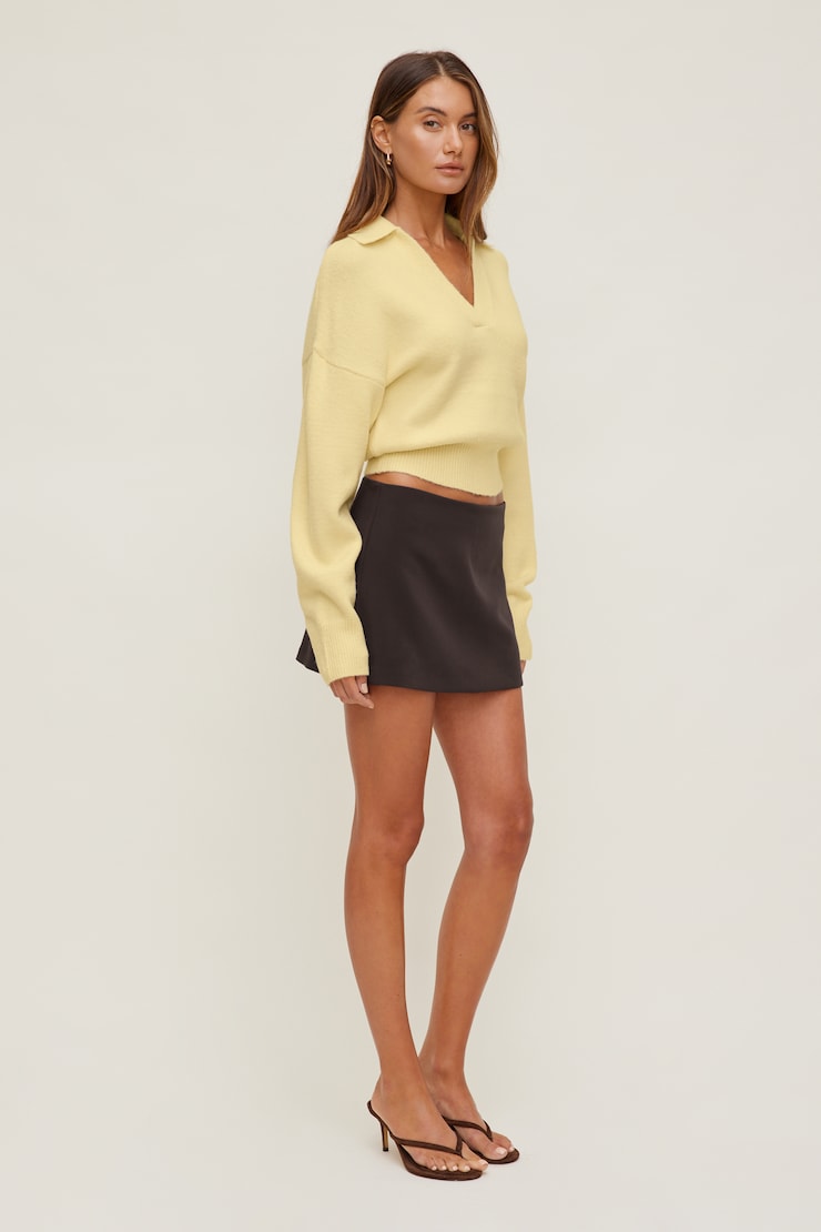 Audrey Cinched Polo Sweater Pale Yellow large