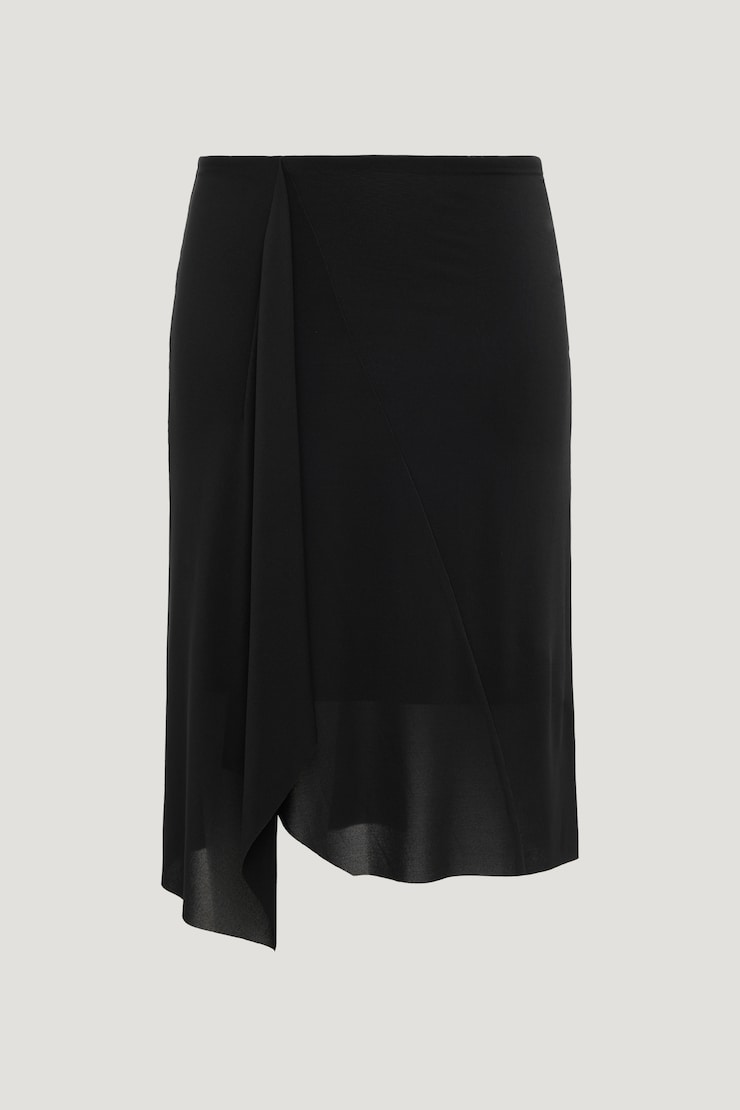 Asymmetric Draped Midi Skirt Jet Black large