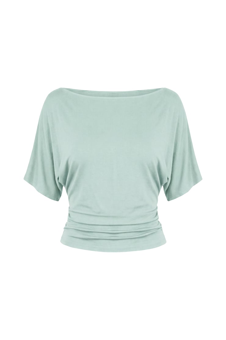 Boatneck Dolman Short Sleeve Top, Turquoise Trouble, large
