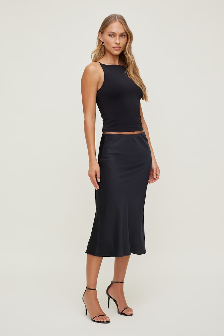 Delila Satin Midi Skirt Jet Black large