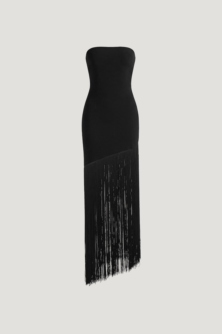 Ponte Fringe Maxi Tube Dress Jet Black large
