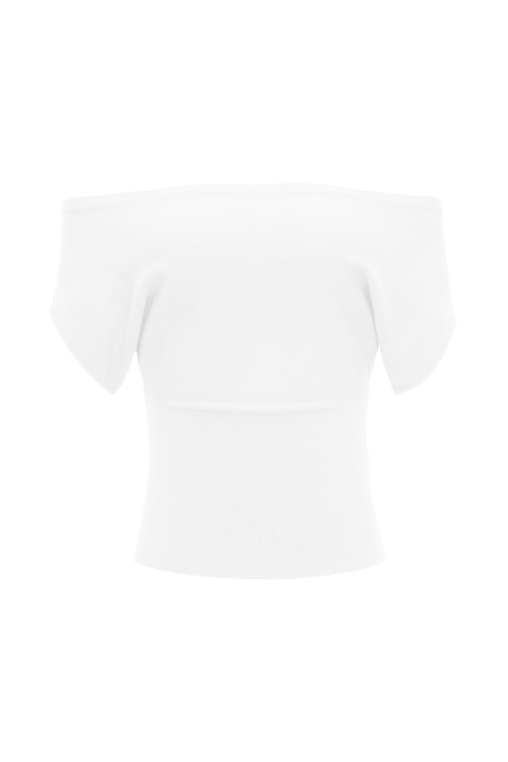 Off Shoulder Short Sleeve Cinch Waist Top, Snow White, large