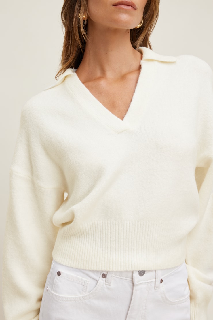Audrey Cinched Polo Sweater Snow White large