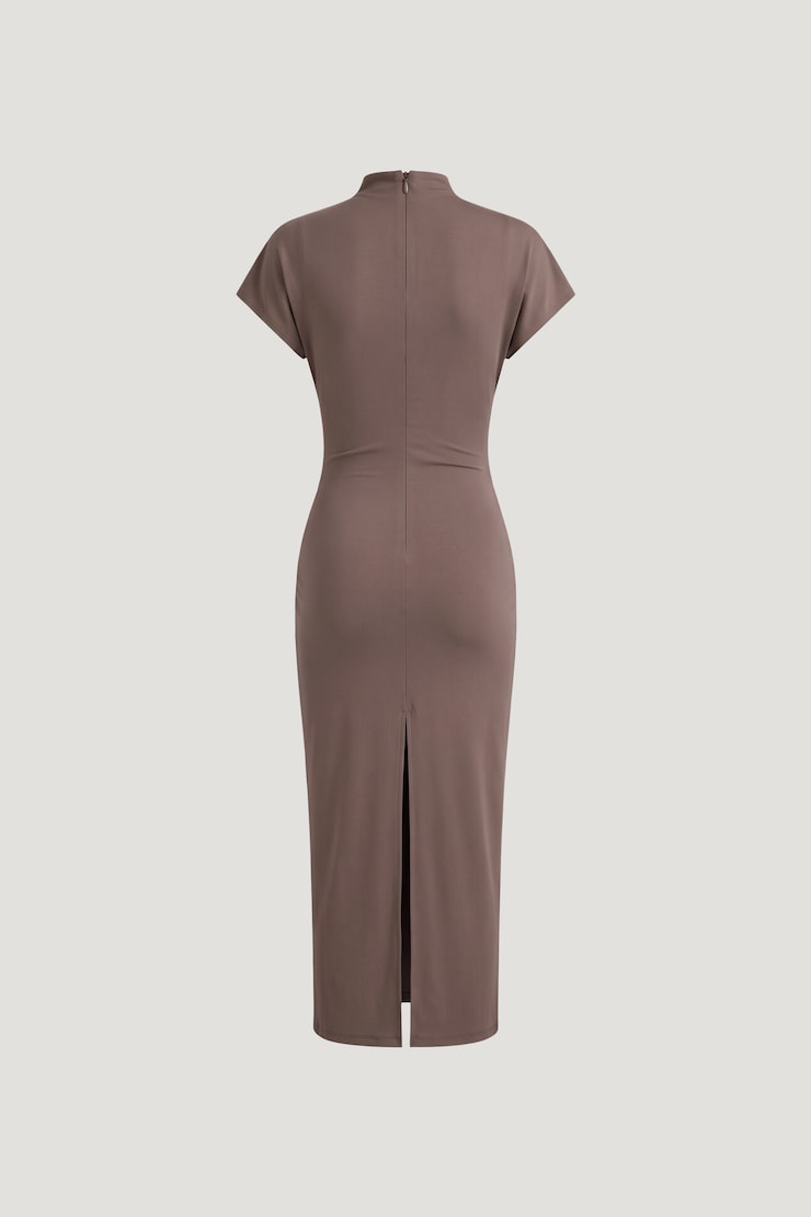 Robe midi froncée sculptante Brun poivre noir large