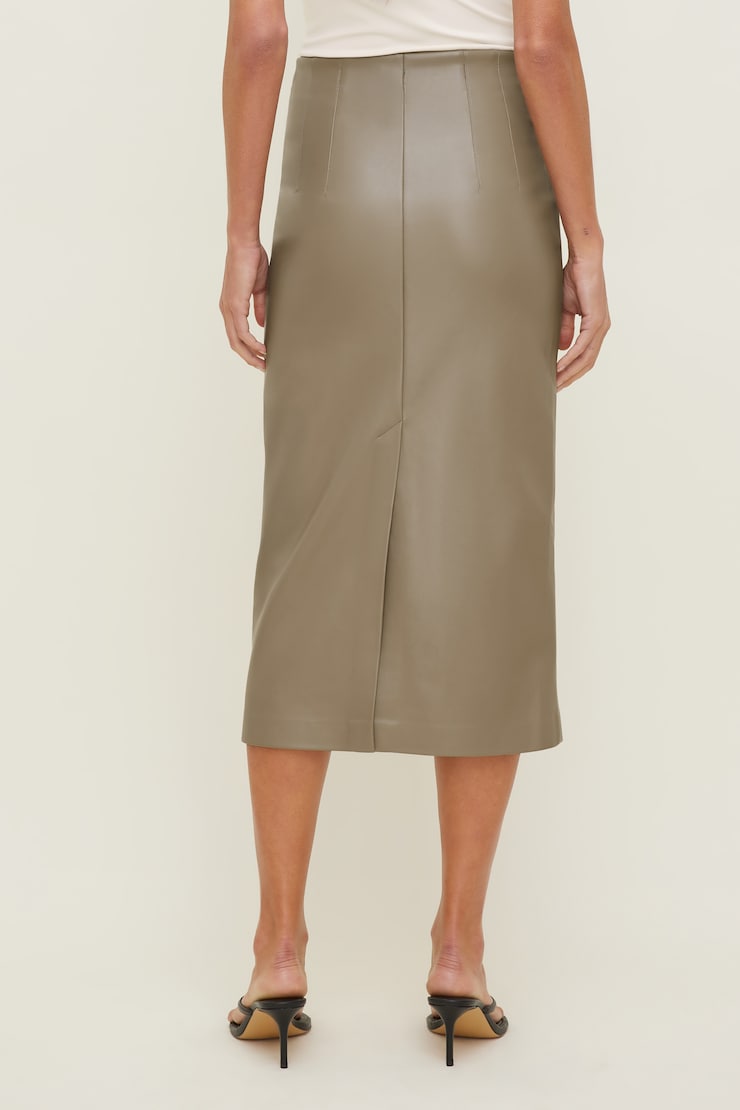 Shiloh Faux Leather Midi Skirt Dry Clay Taupe large