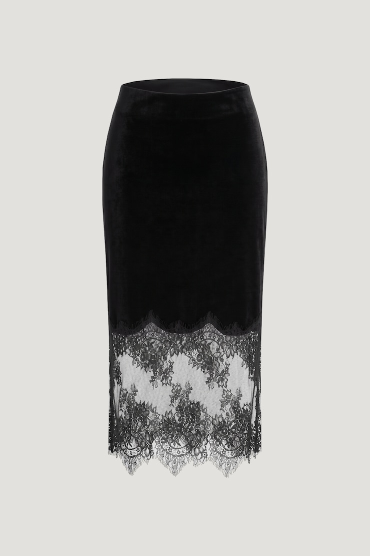 Velvet Lace Midi Skirt Jet Black large