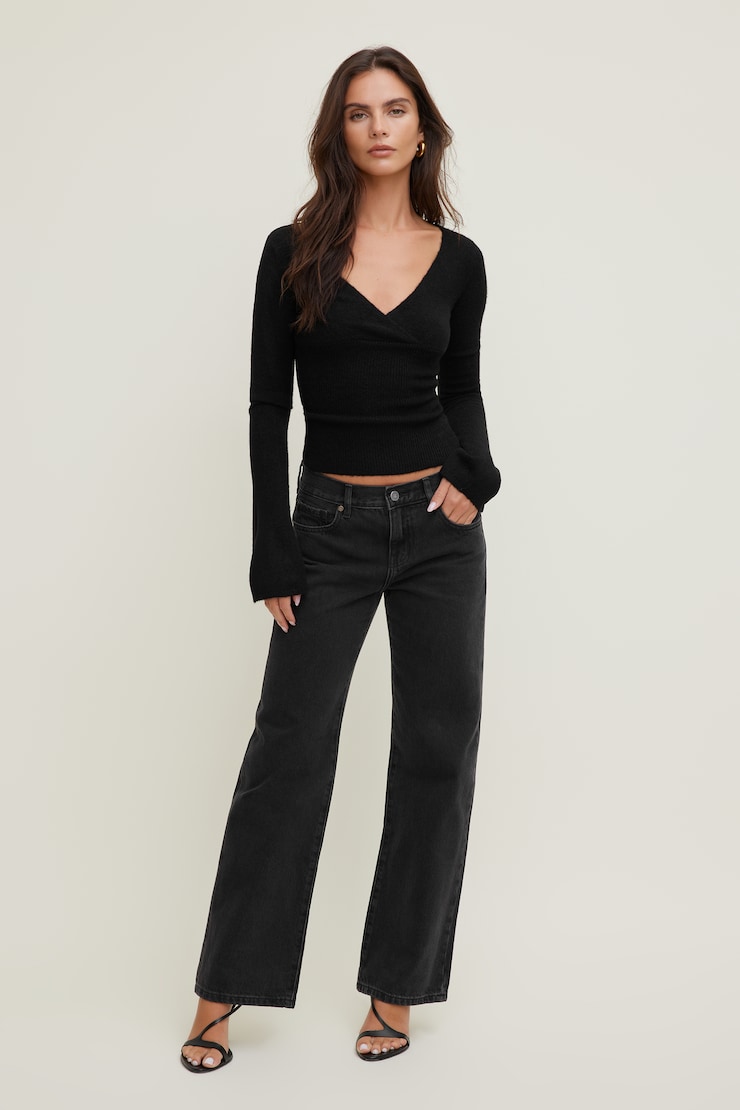 Plunge Crossover Sweater Jet Black large