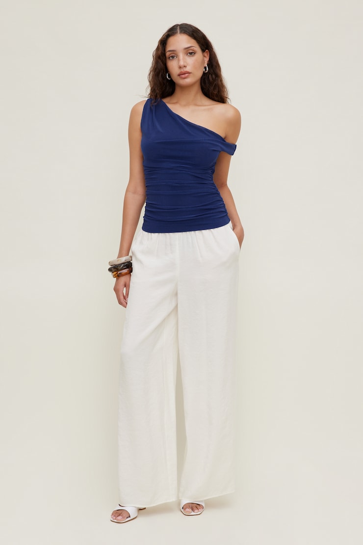 Off Shoulder Mesh Top Mazarine Blue large