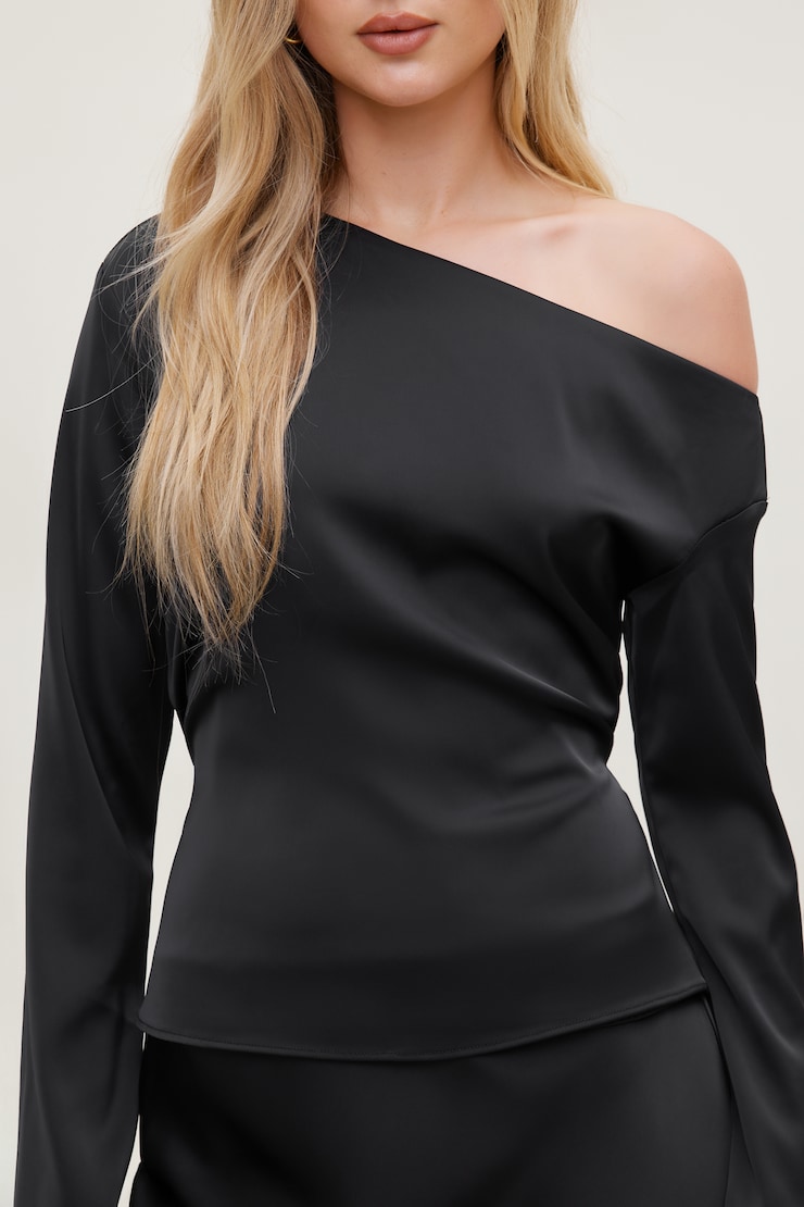 Alexa Satin Blouse Jet Black large