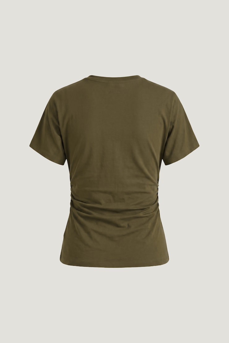 Andrea Shirred Jersey T Shirt Dark Olive Khaki large