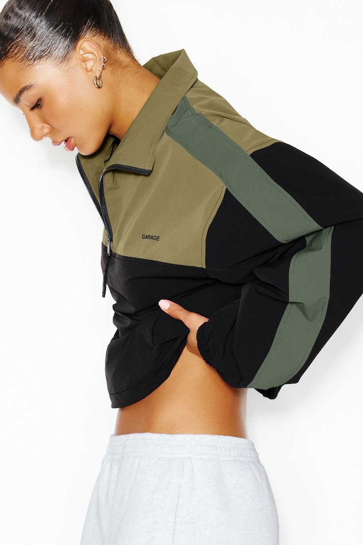 Nylon Anorak Jacket, Green Combo, large