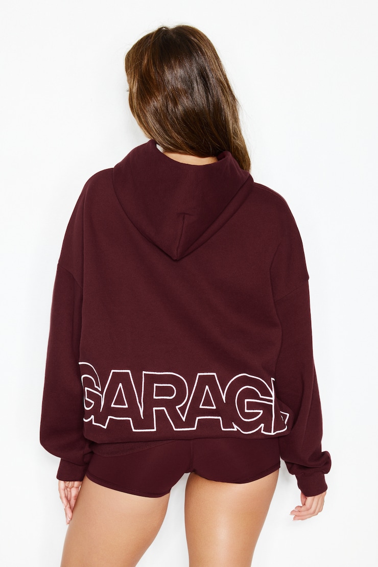 UltraFleece Hoodie, Burgundy Bite with GARAGE Logo Art, large