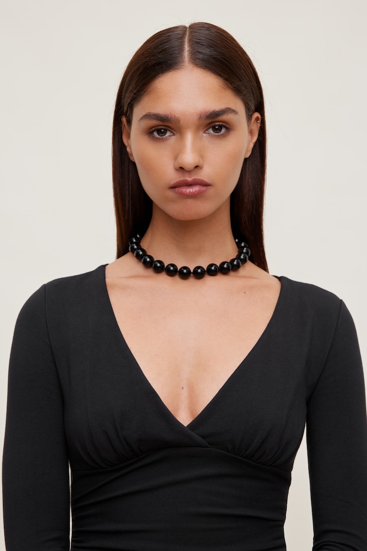 Chunky Beaded Necklace Jet Black large