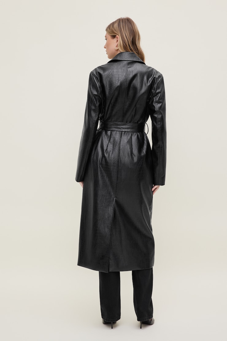 Trench en faux cuir à motif croco Noir encre large