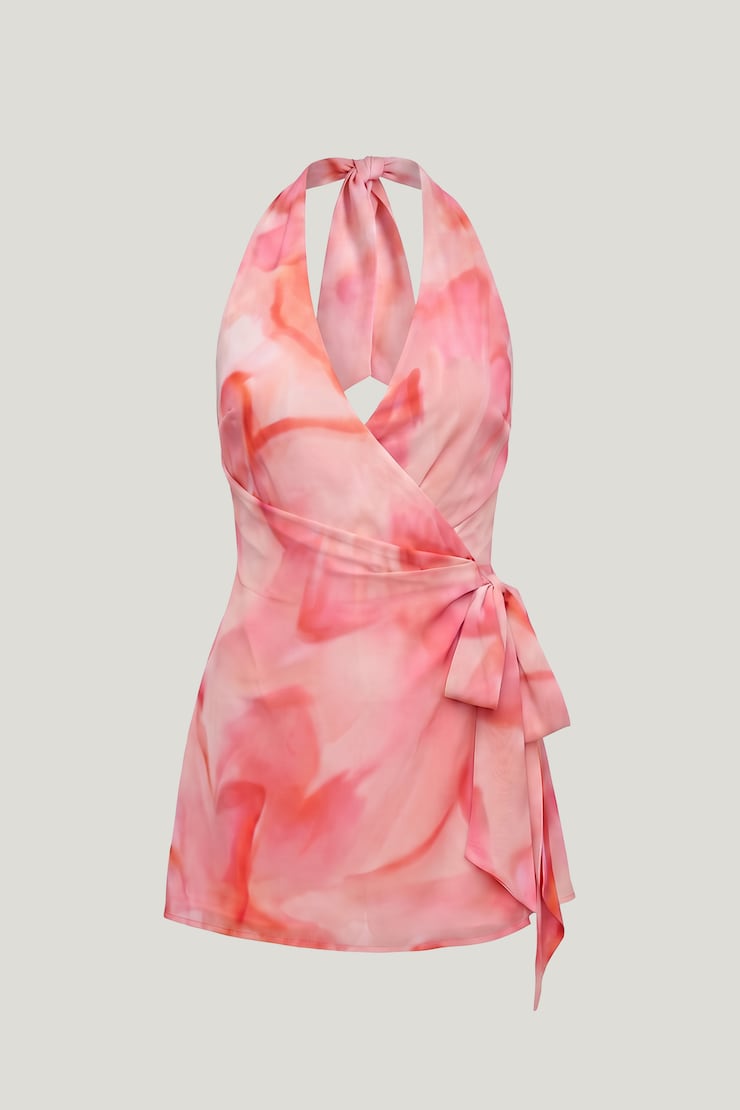 Halter Romper Mini Dress Floral Abstract Pink large