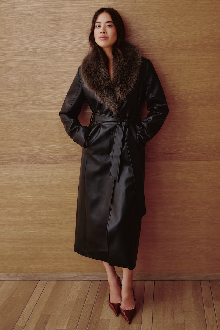 Manteau ceinturé en faux cuir Ciana