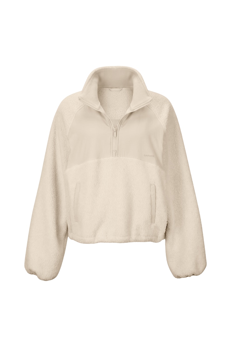 Sherpa Mixed Media Half Zip Jacket, Perfect Pearl Off-White, large
