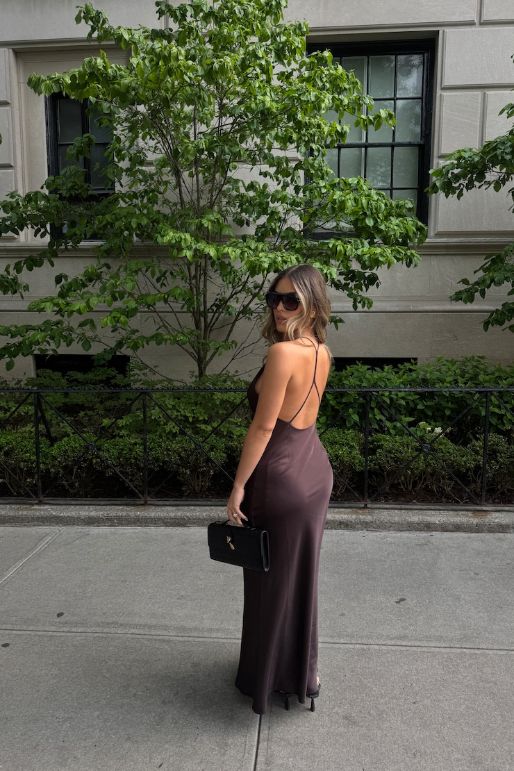 Livia Satin Midi Dress Java Brown large