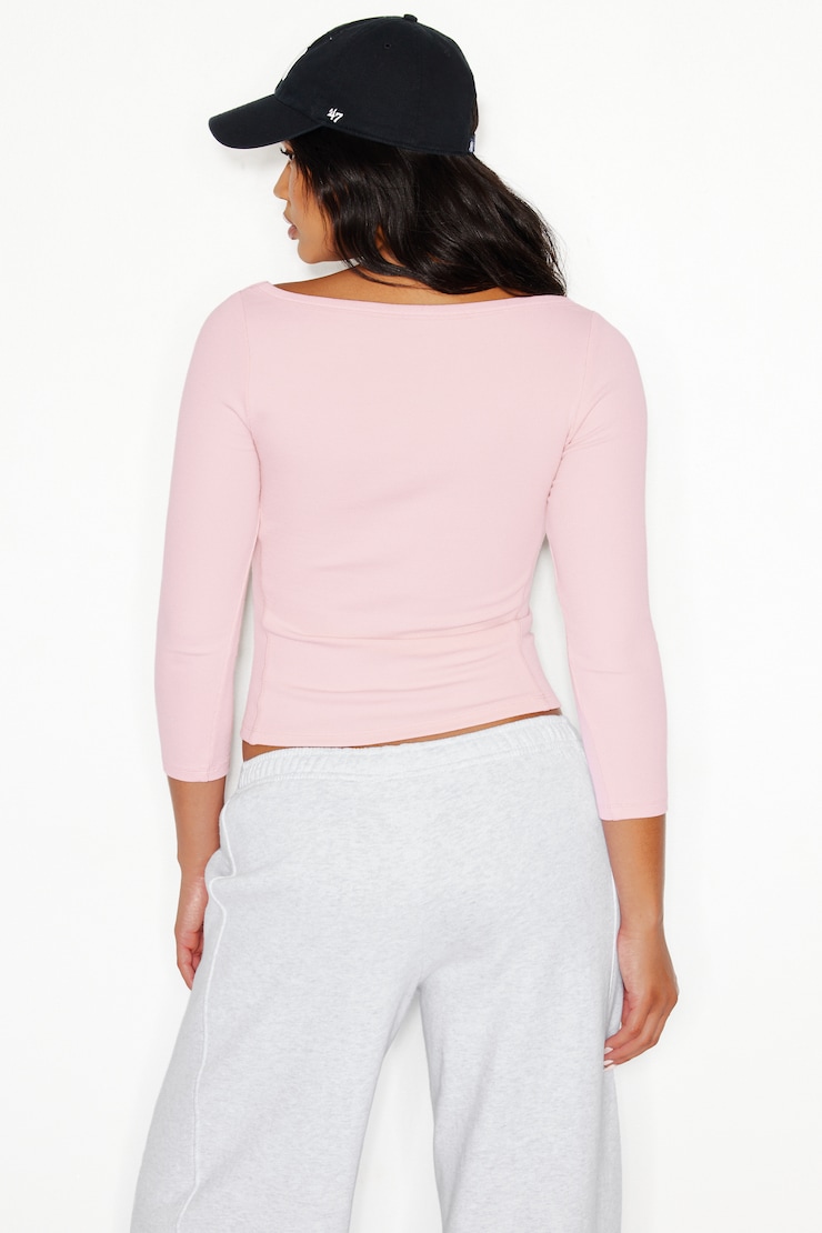 SnatchRib 3/4 Sleeve Top, Pink, large