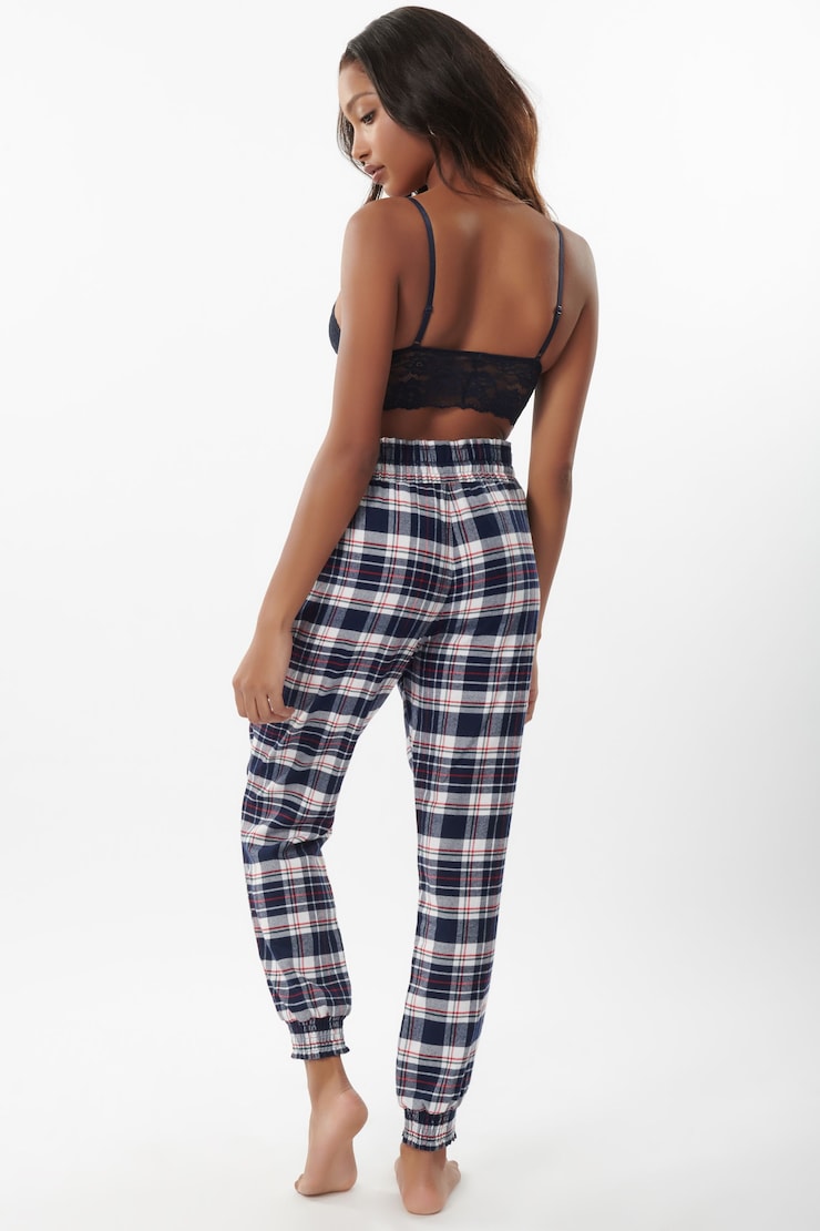 Flannel Sleep Jogger Pants, Blue & Red Plaid, large