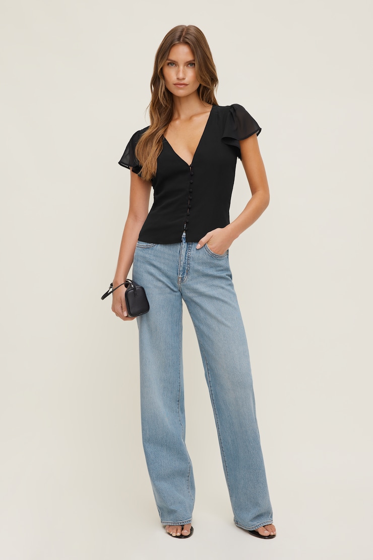 Jean Heidi à taille haute et jambe large Indigo moyen clair / Bleu minéral large