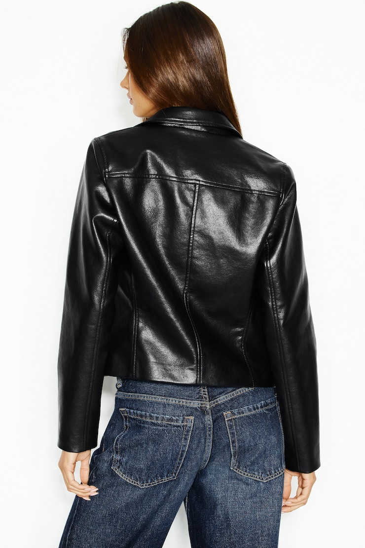 Faux-Leather Worker Jacket, Jet Black, large
