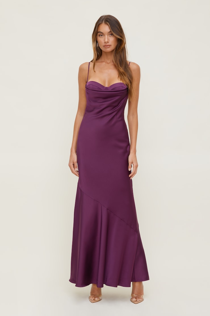 Robe bustier maxi en satin Mauve prune caspia large