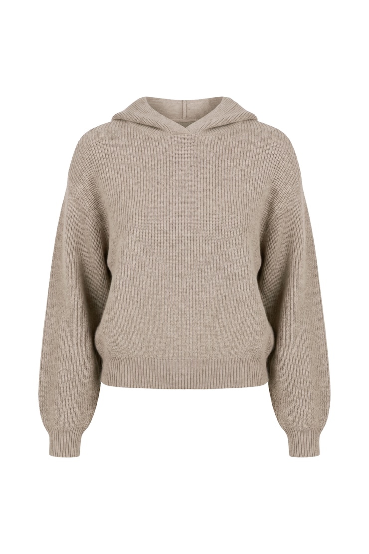 Short Hoodie, Warm Taupe Melange, large