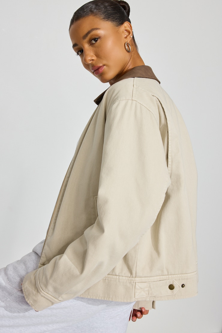 Twill Worker Jacket, Rainy Day Beige, large