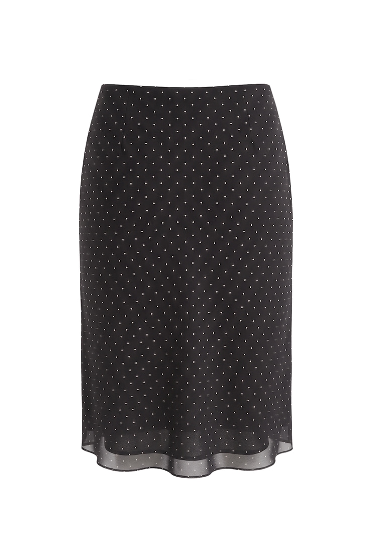 Midi Mesh Skirt, Black/White Polka Dots, large