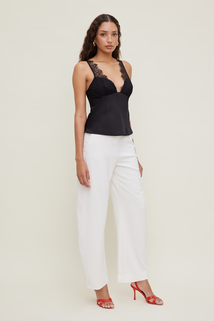Satin Lace Cami Top Jet Black large