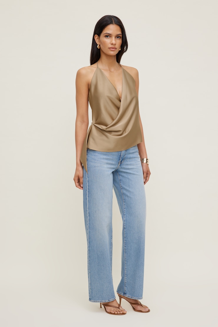 Satin Wrap Halter Top BEIGE | Dynamite