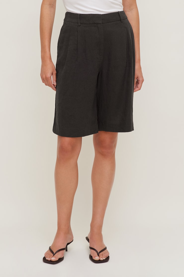 Linen High Rise Bermuda Shorts Chocolate Torte Brown large