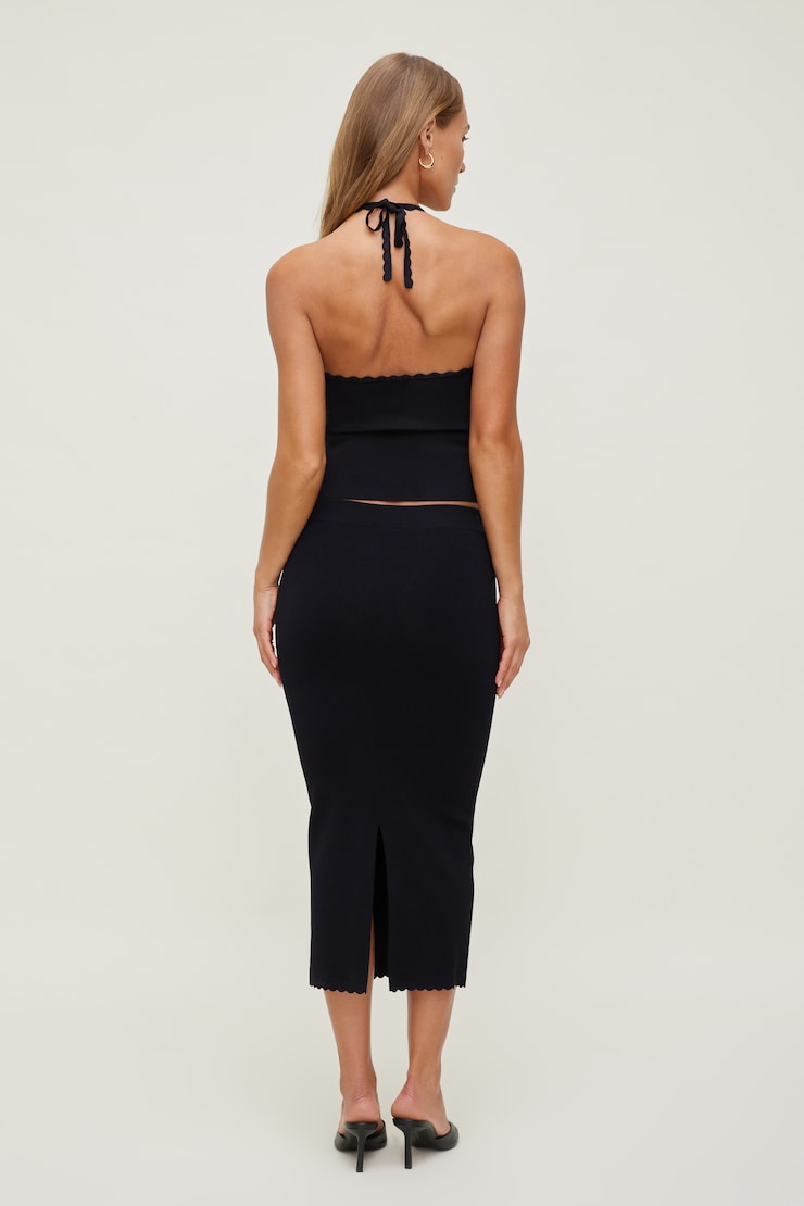 Scallop Trim Sweater Halter Top Jet Black large